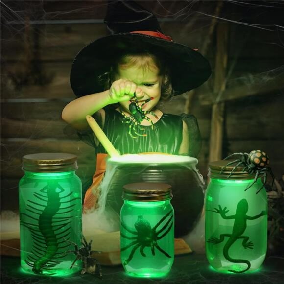 Specimen Jars Halloween Decor - 3 PCS DIY Mason Jars Light-up by Remote Control - Picture 7 of 8